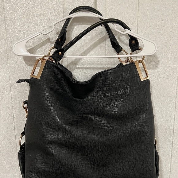 Black soft pebbled vegan leather blinged out hobo bag LARGE with gold hardware - Picture 4 of 16